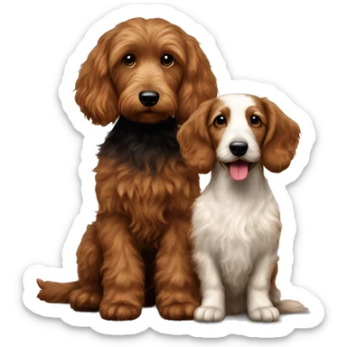  Brown goldendoodle and a black and brown longhair dachshund sitting together  sticker