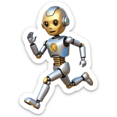 Robot picking running a marathon with gold medal sticker