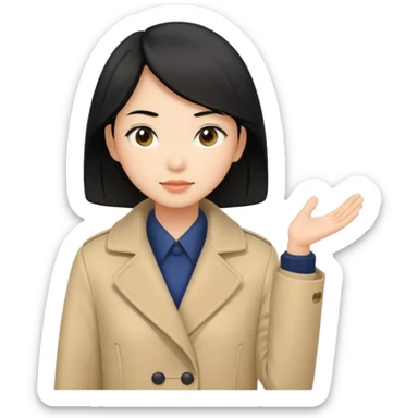 asian young woman black-haired in beige coat sticker