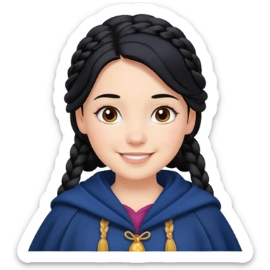 braid black hair, white girl, dark blue cloak, happy smile sticker