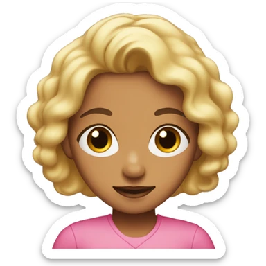 A blonde girl, with brown skin with brown eyes crossing her arms in pink clothes sticker