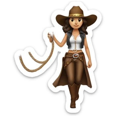 brunette lady with a big lasso and cowboy hat sticker