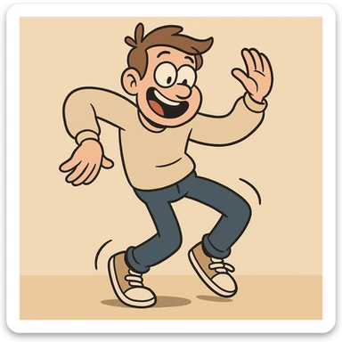 a cheerful man in casual clothes hitting the Griddy, exaggerated dance motion sticker
