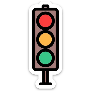 traffic light with red light illuminated, stop signal sticker