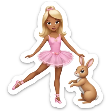 Brown skin blonde hair barbie ballerina with bunny  sticker