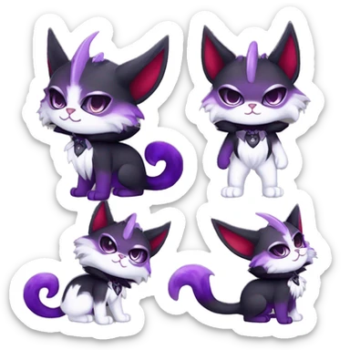 Anthro-Cute-Edgy-Vampiric-Batty-Cat-Black-Purple-Red-White-Contrast-Colors-Fantasy-Fur-Sona-Chibi-Shiny-Fakémon-Hybrid with horns full body sticker