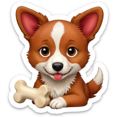Red heeler puppy with bone in mouth sticker