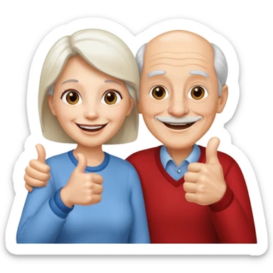 elderly man and woman giving a thumbs up sticker