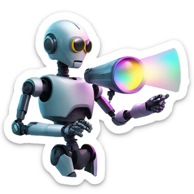Secret robotic agent with a spyglass reviewing multicolor lines of code sticker
