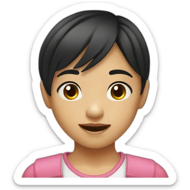 Filipino child girl young with short hair fringe slim lost on front tooth black hair sticker