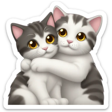 cute fluffy cat hugs another cat sticker