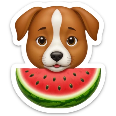 dog with brown eyebrows holding a watermelon sticker