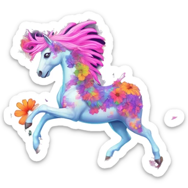 Trippy patchwork Zombie Pegasus unicorn psychedelic flowers floral groovy art neon rave raving sticker