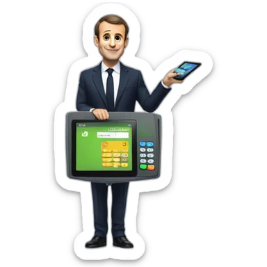 Emmanuel Macron presenting payment on a payment terminal sticker