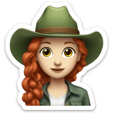 pale skin girl with red hair and green eyes in a cowgirl hat sticker