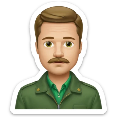 brad pitt with stache, wear green jacket sticker