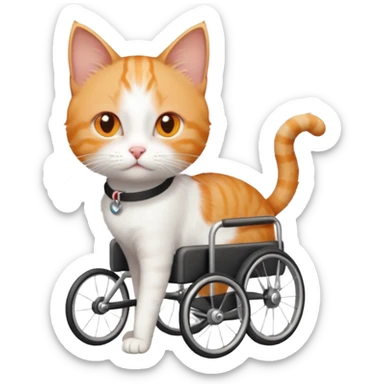 full body small short hair ginger and white cat with orange eyes walking in a wheelchair for cats sticker
