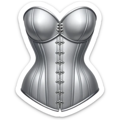 A luxury corset emoji made of silver chrome, smooth metallic curves, minimal fashion silhouette, glossy reflections, sensual high-end aesthetic, iOS emoji style, centered, clean white background sticker