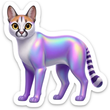Colorful dark tropical pastel-lilac-lavender-violet iridescent pastel white glorious divine exotic cute cool beautiful shiny beautiful fantasy-caracal-civet-genet-sergal-vernid-Cacomistle-oncilla-animal-Fakémon-hybrid-fursona (full body) sticker