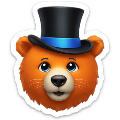 orange bear with tiny black top hat and blue eyelash sticker