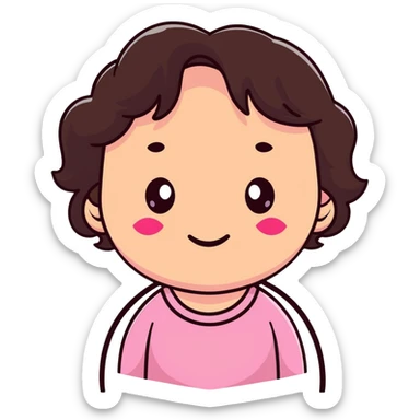 character with dark brown wavy hair, big brown eyes, small nose, big pink mouth, medium weight, medium height sticker
