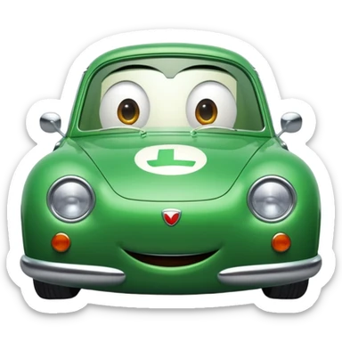 Luigi from Cars, green Italian car with a friendly face sticker