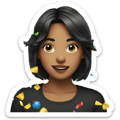 Girl with black hair with a party hat and confetti  sticker