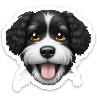 Black fluffy dog with white patch on chest sticker