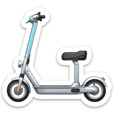 A futuristic electric scooter emoji made of silver chrome, sleek minimal frame, smooth metallic surface, subtle reflections, modern urban design, iOS emoji style, centered, clean white background sticker
