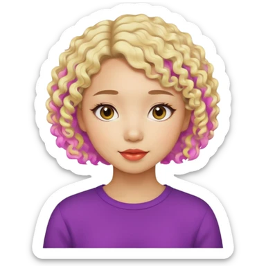 modern Asian girl doing graphic design, short curly light blonde hair, loves colors, creative vibe sticker