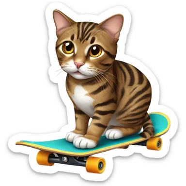 Brown tabby cat on skateboard no white sticker