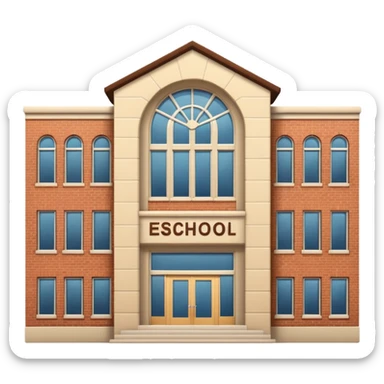 school building with a name school on the top of it sticker