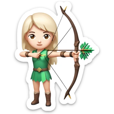 Clash of Clans aesthetic: Cinematic Playful Pixel 3D Bow & Arrow Portrait Emoji, rendered in a 3D vector-style similar to standard emojis with minimal shading and bold, simplified shapes. A compact, distinct form with signature details, softly glowing with a pixelated adventure charm. Simplified yet unmistakably iconic, highly detailed and consistent, glowing with a soft radiance and high shine. Stylized with a touch of classic pixel-art charm and a soft glowing outline, capturing the essence of a beloved gaming relic with a friendly, playful manner! sticker