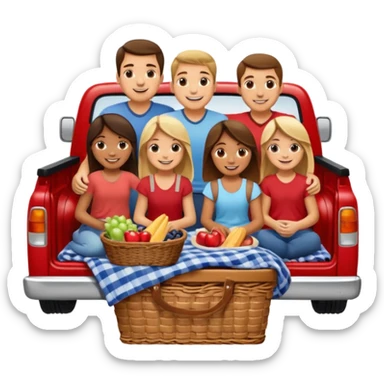 People having a picnic in the back of a red pick up truck sticker