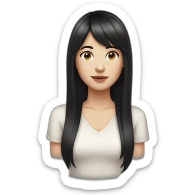 white woman long black hair with bangs dark brown eyes sticker