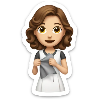 Woman with brown hair sewing a dress sticker