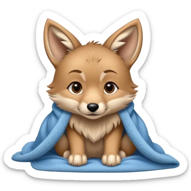 Cute, Disney-style coyote pup cozy in blanket sticker