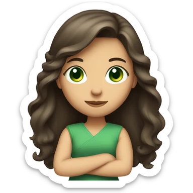 A long hair brunette girl with green eyes crossing her arms sticker
