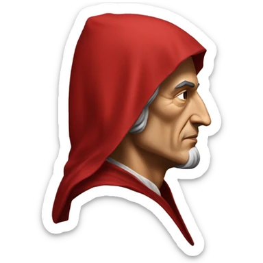 Dante Alighieri portrait in profile in a red hooded cloak sticker