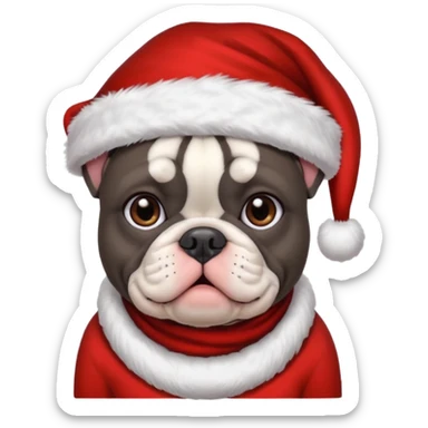brunette woman with a dark grey French bulldog both wearing Santa sticker