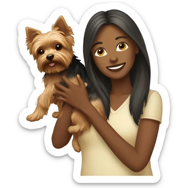 Woman  holding yorkie in sunlight sticker