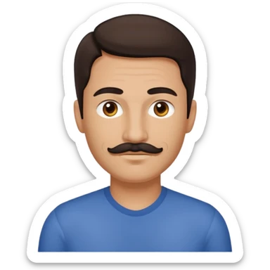 Marcus Patrick (b.1974) with dark brown hair and thin mustache sticker