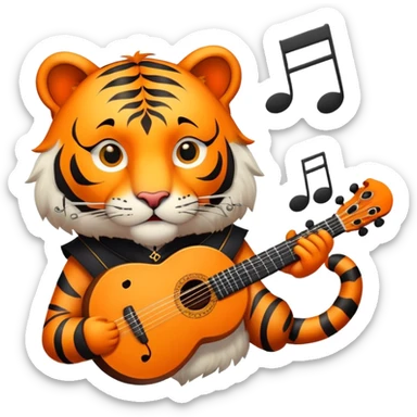 bard tiger face with lute and musical notes for Twitch emote sticker