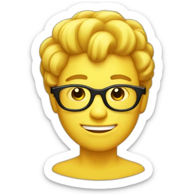Yellow circle head With a cheerful expression with black eyes black glasses Hair on the head iOS version  sticker