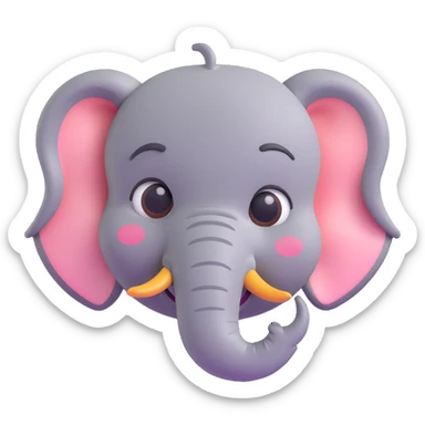3D emoji style elephant face, winking, with a small blush on cheeks sticker