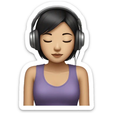 dark haired asian girl sleeping with headphones sticker