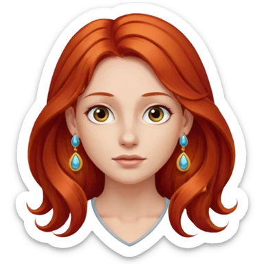 une personne joli, aved des cheveux long roux, des boucles d'oreilles de face dans un rond  sticker