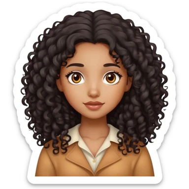 brown girl with long black curly hair and light rosy cheeks sticker