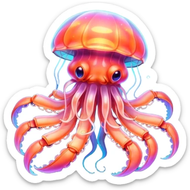 Neon glowing jellyfish-crab-squid sticker