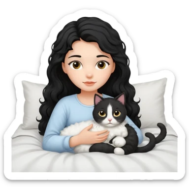 angelic black wavey hair girl in the bed with her cat sticker